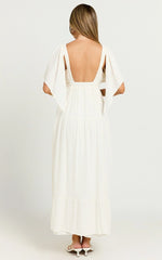 Lyrad Midi Dress - Linen Empire Waist Textured Dress In White