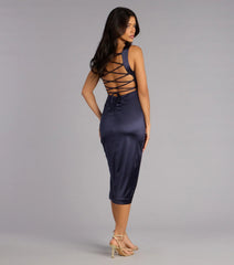 Emelia Satin High Slit Midi Dress