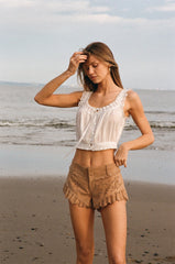 Azalure Suede Eyelet Mini Shorts