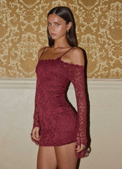 Just This Once Lace Mini Dress Merlot