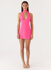 Melisande Scarf Neck Mini Dress Fuchsia