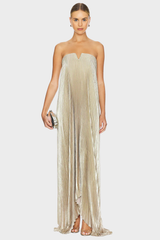 Metallic Pleated Strapless Gown